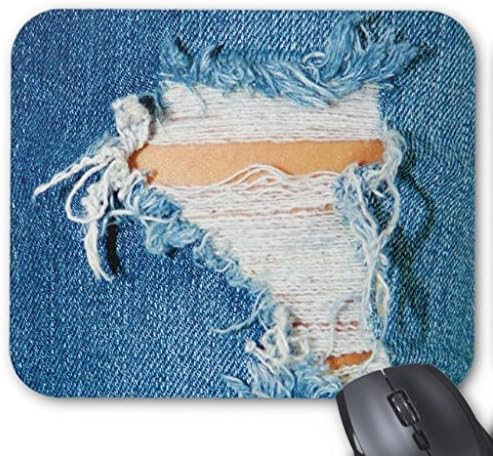 Ripped Torn Denim Blue Jeans Mouse Pad