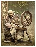 Irish Spinner and Spinning Wheel. Co. Galway, Ireland wall sized print (photochrom) photochrome , 18x24