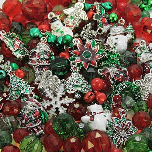Roxy Jewels - BIG LOT 24 Assorted CHRISTMAS Enamel Holiday Craft Charms, Plus Bonus Beads & Bells