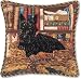 Jet Black Scottish Terrier Dog in Library with Red/Green/Gold Rope Trim Needlepoint Pillow Free Shipping!