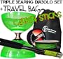 Diabolo Cyclone "Quartz" (Vert) - Triple Roulement, Moyenne, avec Diablo Baguettes en CARBONE, et "SLIDE PRO" 10m Ficelle Diabolos + Sac de Transport