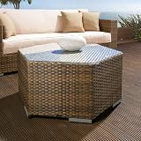 Luxury Outdoor Garden Hexagonal Coffee Table Brown Rattan Glass top 06