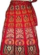 Women Long Wrap Skirt Retro Hippie Ruby Red Floral Print Wrap Around Skirts