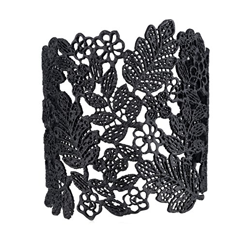 eManco Adjustable Vintage Lace Wide Cuff Bangles Bracelets for Women Black Plated Jewelry