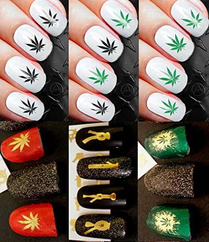 ultimate pot leaf bong nail decals kit Nail Art Transfer Decal Wrap For False Acrylic Gel or Natural Nails d105