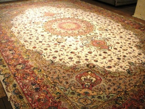 12’8 x 19’4 Beige Persian Hand Knotted Wool Tabriz
