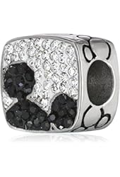 Disney Stainless Steel Hidden Mickey Black and White Crystal Bead Charm