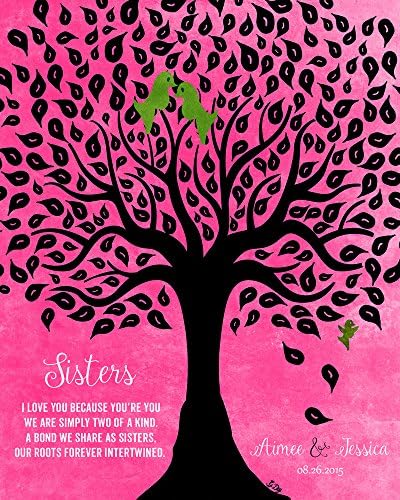 Gift For Sister From Sister Birthday Gift Personalized Roots Forever Intertwined Present 8x10 Custom Art Print Pink Black Green