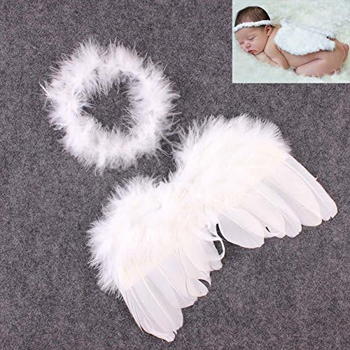 Best Seller !! Cute New Born Photography Props Boys Girls White Angel Wings Baby Photography Feather Wings Girls Hair Accessories 0-6 Months