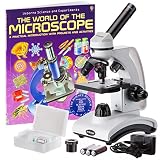 AmScope M160C-2L-PB10-WM 40X-1000X Dual Light Glass Lens Metal Frame Student Microscope with Slides and Book