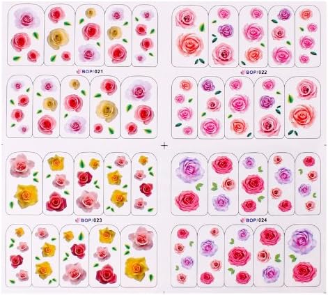 Nail Art Water Slide Tattoo Sticker: colorful rose flower - 1 Pack 4 design