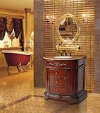 32 Single Sink Vanity Old Classic Dark Cherry Finished Cabinet with Travertine Marble Top