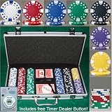 300 Casino Grade Diamond Suited 12.5 gram Poker Chips w/ Free Timer Dealer Button. Premium Composite Clay Poker Chips, Includes Aluminum Case.