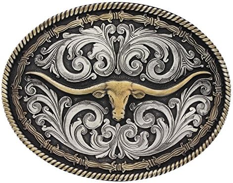 Western Two Tone Rope-Barbed Wire Longhorn Classic Belt Buckle
