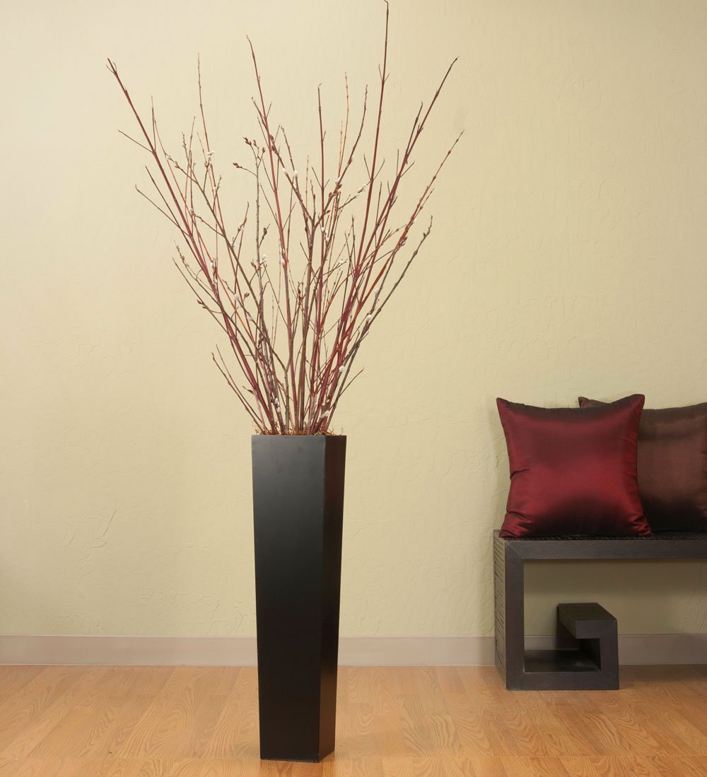 27in. Tall Black Floor Vase Red Dogwood & Pussy Willow Bran Decorative