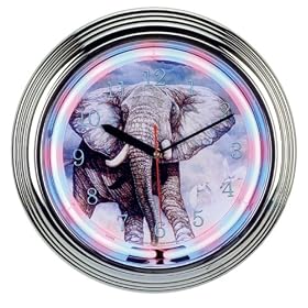 Elephant Wildlife Blinking Neon Wall Clock....Hummingbird, penguin, Zebra, Chinese Panda Bear, Lion... by Neon Clocks