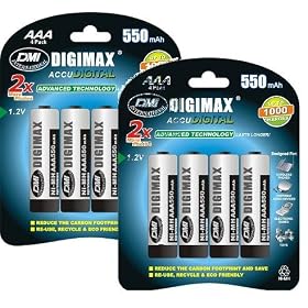Digimax 550 mAh AAA Rechargeable batteries 8 pack