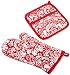 DII tango Red Printed Damask Oven Mitt and Potholder Set