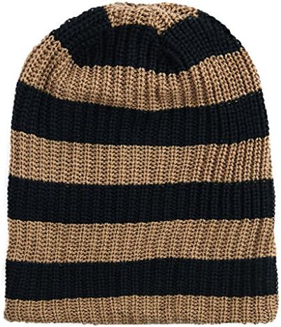 Men's Women's Warm Knit Caps Oversize Slouchy Striped Long Beanie Outdoor Hats