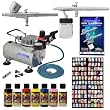 Master Airbrush Finger Nail Decorating System. 2 Airbrushes, Air Compressor, Stencil Set of Over 100 Designs, 6' Hose, Airbrush Holder, 3 Quick Couplers, Black, Red, White, Blue, Yellow & Pink Nail Paint Kit in 2-oz Bottles, Airbrush Cleaner, & (Free) How to Airbrush Training Book to Get You Started.