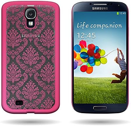 Hard Plastic Slim Snap On Lace Design Crystal Case for Samsung Galaxy S4 i9500 - Hot Pink