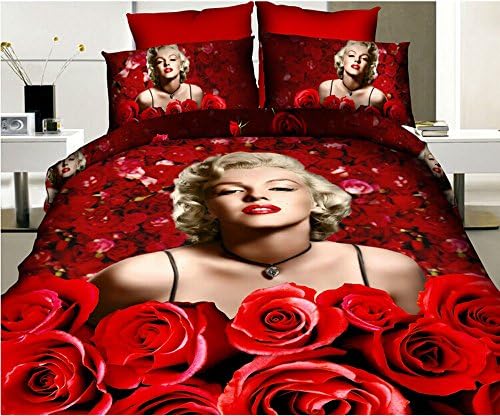 3D Effect Print Bedding Sets,home Textile Marilyn Monroe Rose Bedding Sets,beautiful 4pcs Bedding Sets,queen Size Christmas Gifts (Red Color)