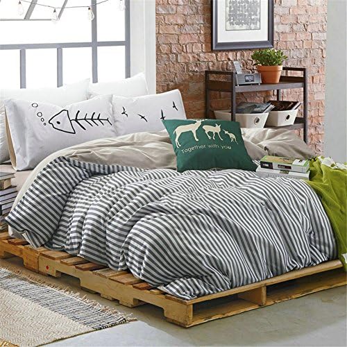 Ddwk Home Textile Lorinser Stripes Style Bedding Set 100% Cotton Soft Duvet Cover Set Queen Size 4pcs