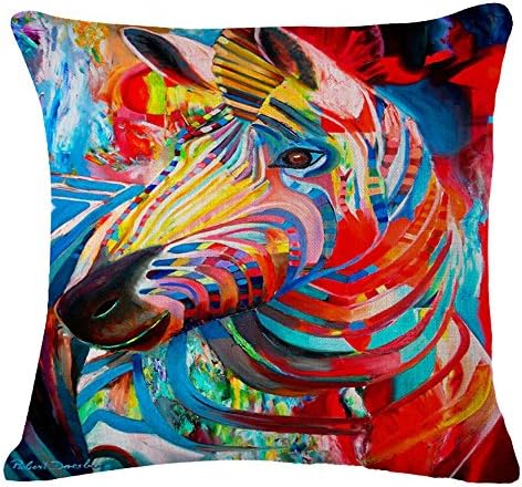 Oil Painting the animal colorful Zebra Throw Pillow Case Cushion Cover Decorative Cotton Blend Linen Pillowcase for Sofa 18 "X 18 " (2)