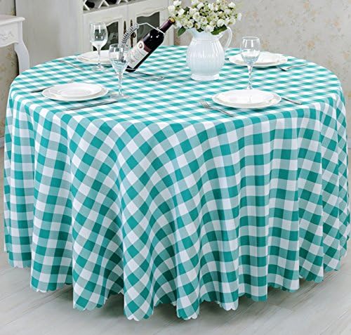 Machine Washable, Dinner, Summer &amp; Picnic Tablecloth 60 x 84", Tango Red Check, Seats 6 to 8 People (Green,Round110.04In)