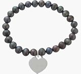 Black Pearl Heart Tag Stretch Bracelet