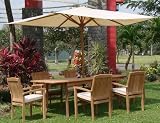 New 7 Pc Luxurious Grade-A Teak Dining Set - 94" Rectangle Table And 6 Stacking Arm Chairs [Model:WV1]
