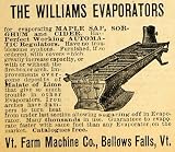 1890 Ad Vermont Farm Williams Evaporators Maple Sap Agriculture Machines Farming - Original Print Ad