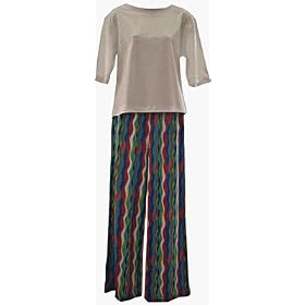 RocketWear Women's Cool Stripes with White Top Cotton Knit Loungewear/Pajamas