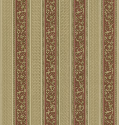 Brewster 430-7029 Vintage Legacy III Floral Stripe Wallpaper, 20.5-Inch by 396-Inch, Red