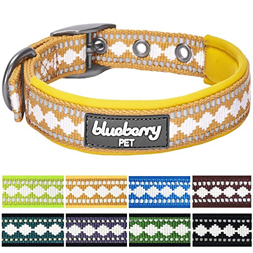 Blueberry Pet Collars For Dogs 3/4" Medium 3M Reflective Dog Collar in Yolk Yellow with Jacquard Pattern