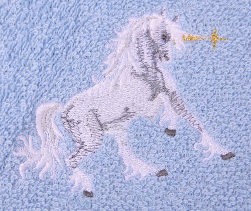 Bath Towel Set with Embroidered Blue Unicorn
