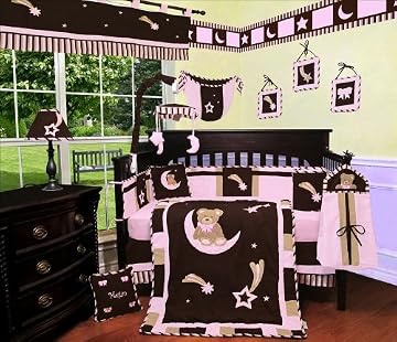 Custom Baby Girl Boutique - Brown Pink Bear and Moon 13 PCS Crib Bedding Set Custom Baby Girl Boutique - Brown Pink Bear and Moon 13 PCS Crib Bedding Set