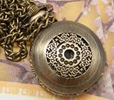 Vintage Style Covered Pocket Watch With Window Pendant Clock With 15 Chain In Antique Gold Finish”