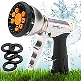 SprayTec Garden Hose Nozzle Sprayer - Heavy Duty Metal Spray Gun w/ Pistol Grip Trigger. 9 Adjustable Patterns Best For Hand Watering Plants & Lawn, Car Washing, Patio, Dog & More. Leak Free Guarantee