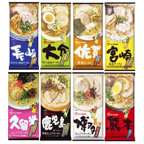 マルタイ 久留米ラーメン入り 九州ご当地 棒ラーメン シリーズ 2食8種詰め合わせ　とんこつ・塩・醤油各種　長崎　大分　佐賀　宮崎　久留米　鹿児島　博多　熊本