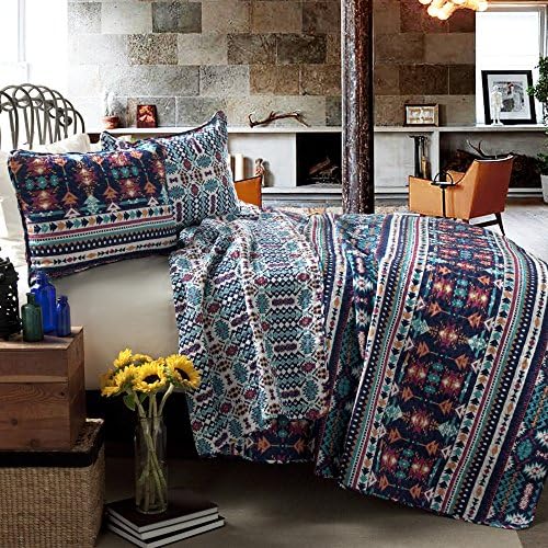 3 Pieces 100% Cotton Modern Boho Chic Style Coverlet Set - Reversible, Full / Queen Size