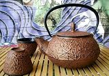 Large Japanese Cast Iron Tea Pot Tea Set /Pine Copper 24 oz