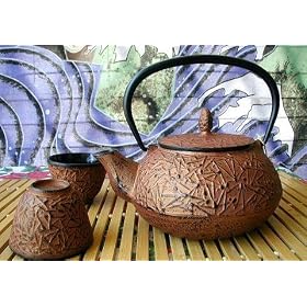 Japanese Cast Iron Tea Pot Tea Set  Pine Copper by Kafu