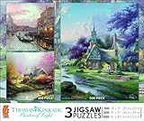 Image Ceaco Thomas Kinkade 3 in 1 Multi-Pack-Venice, Stepping Stone Cottage, Clocktower Cottage