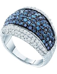 1.75 Carat (ctw) 10K White Gold Round Blue And White Diamond Ladies Cocktail Right Hand Band 1 3/4 CT