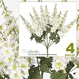 FOUR 26" Delphinium Artificial Flower Bushes in Cream Green for home or wedding decoration