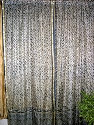 2 Yale Blue Art Silk Sari Curtains Floral Drapes Window Dressing 84x44 Inch