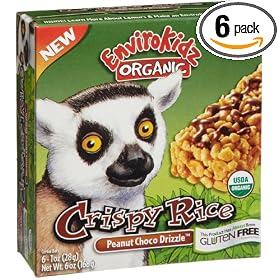 EnviroKidz Organic Lemur Peanut Choco Drizzle Crispy Rice Bar, 6-Count Bars (Pack of 6)