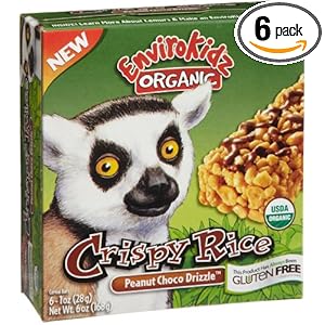 EnviroKidz Organic Lemur Peanut Choco Drizzle Crispy Rice Bar, 6-Count Bars (Pack of 6)