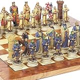 Hand Painted Crusade Chessmen & Agostino Chess Board From Italy. King: 4 1/2